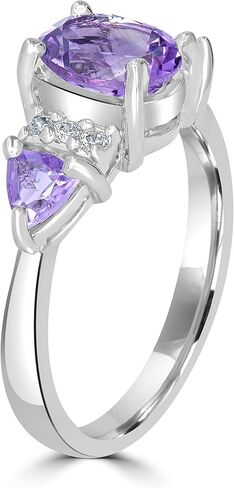 Womens Sterling Silver Oval Shape Gemstone Three Stone Ring | Birthstone Jewelry Gift for Her in Kuwait