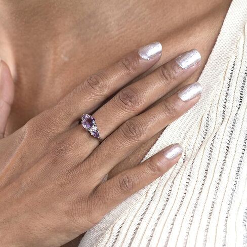 Womens Sterling Silver Oval Shape Gemstone Three Stone Ring | Birthstone Jewelry Gift for Her in Kuwait