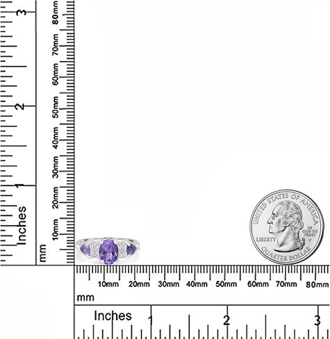 Womens Sterling Silver Oval Shape Gemstone Three Stone Ring | Birthstone Jewelry Gift for Her in Kuwait