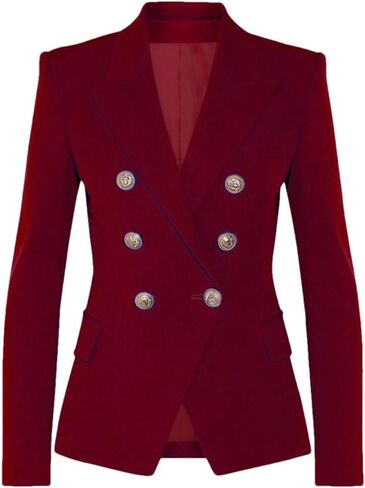 Women's Classic Solid Double Breasted Blazer Gold Button Long Sleeve Slim Fit Commuter Office Suit Coat in Saudi Arabia