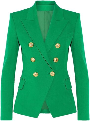Women's Classic Solid Double Breasted Blazer Gold Button Long Sleeve Slim Fit Commuter Office Suit Coat in Saudi Arabia