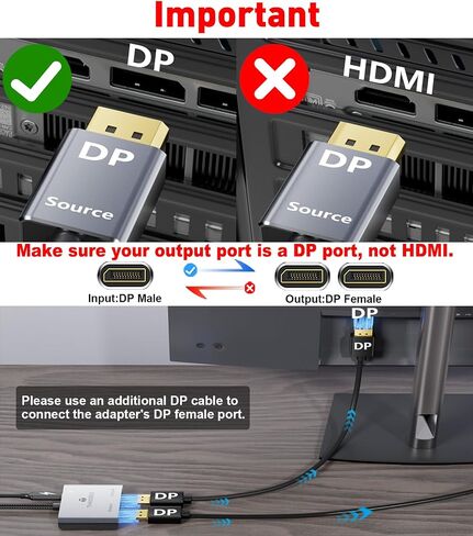 محول DisplayPort إلى HDMI مزدوج (4K@60 هرتز) DP إلى HDMI Splitter للشاشات المزدوجة، منفذ عرض MST ممتد إلى HDMI 1 في 2 Out Hub للكمبيوتر الشخصي وبطاقة الرسومات in Saudi Arabia