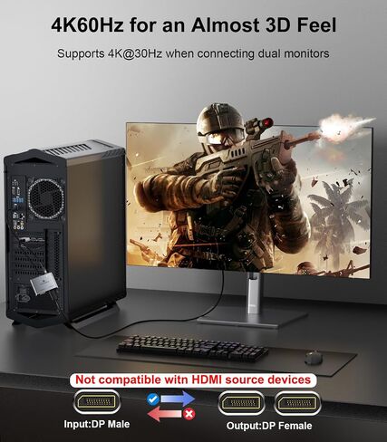 محول DisplayPort إلى HDMI مزدوج (4K@60 هرتز) DP إلى HDMI Splitter للشاشات المزدوجة، منفذ عرض MST ممتد إلى HDMI 1 في 2 Out Hub للكمبيوتر الشخصي وبطاقة الرسومات in Saudi Arabia