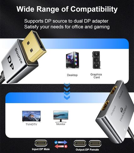 محول DisplayPort إلى HDMI مزدوج (4K@60 هرتز) DP إلى HDMI Splitter للشاشات المزدوجة، منفذ عرض MST ممتد إلى HDMI 1 في 2 Out Hub للكمبيوتر الشخصي وبطاقة الرسومات in Saudi Arabia