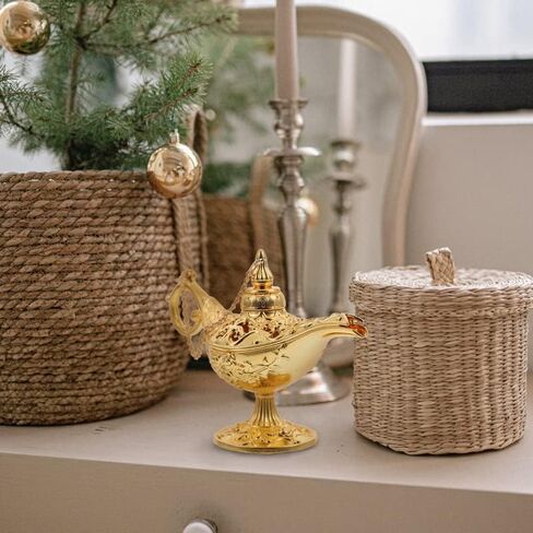 Mini Vintage Aladdin Magic Genie Lamp,Metal Wishing Light,Arabian Costume Props Lamp Tabletop Decor Crafts for Home/Wedding Decoration&Gift for Party/Halloween/Birthday (Gold) in Saudi Arabia
