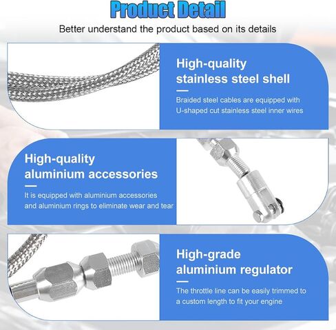 24" Car Braided Throttle Cable Kit with Gloves, Adjustable Stainless Steel Fuel Line Gas Cable Kit with Aluminum Fitting & Ferrule, Universal Throttle Cables Replacement Set (24 Inch) in Saudi Arabia