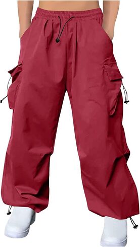 Cargo Pants for Men Fashion Drawstring Elastic Waist Lounge Parachute Pants Solid Color Trendy Trousers with Pocket in Saudi Arabia