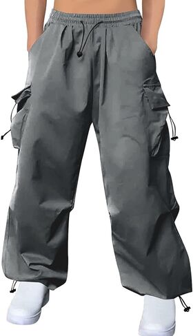 Cargo Pants for Men Fashion Drawstring Elastic Waist Lounge Parachute Pants Solid Color Trendy Trousers with Pocket in Saudi Arabia