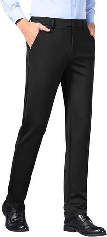 Men's Dress Pants Formal Work Business Casual Pants Slacks Flat Front Straight Leg Comfy Stretch Office Trousers in Saudi Arabia