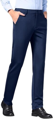 Men's Dress Pants Formal Work Business Casual Pants Slacks Flat Front Straight Leg Comfy Stretch Office Trousers in Saudi Arabia