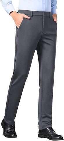 Men's Dress Pants Formal Work Business Casual Pants Slacks Flat Front Straight Leg Comfy Stretch Office Trousers in Saudi Arabia