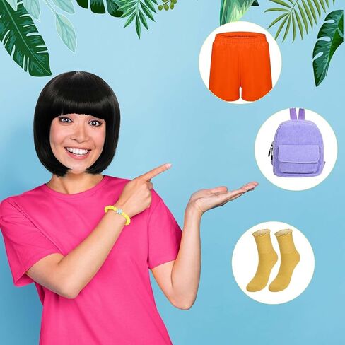 Halloween Traveler Costume Set Pink T-Shirt Orange Pants Yellow Socks Backpack for Adventurer Cosplay Supplies in Kuwait