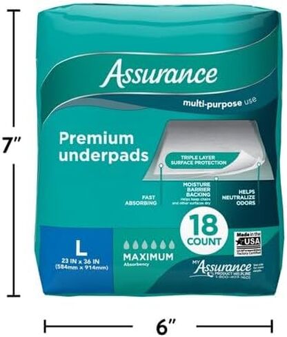 Assu.Rance الحد الأقصى للامتصاص للجنسين underpad ، L ، 18 Count (حزمة 1) in Saudi Arabia