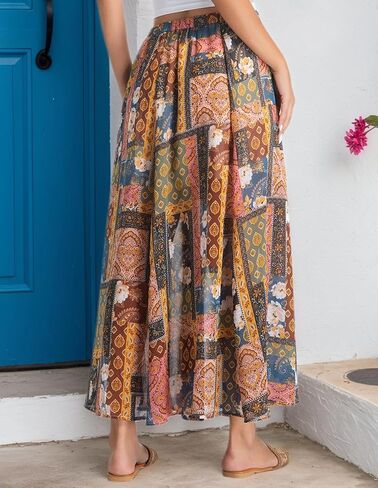 Women's Floral Maxi Skirt Mid Waist Boho Flowy Summer Long Skirt for Holiday in Kuwait