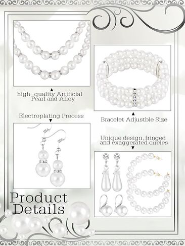 BBTO 8 Pcs Pearl Necklace and Earrings Set for Women Pearl Jewelry Set Faux Pearl Necklace Earrings Simulated Pearl Bracelets(Exquisite Style) in Saudi Arabia