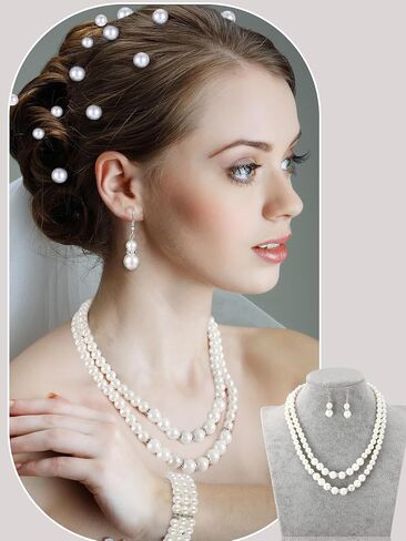 BBTO 8 Pcs Pearl Necklace and Earrings Set for Women Pearl Jewelry Set Faux Pearl Necklace Earrings Simulated Pearl Bracelets(Exquisite Style) in Saudi Arabia