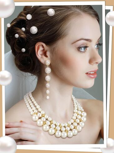 BBTO 8 Pcs Pearl Necklace and Earrings Set for Women Pearl Jewelry Set Faux Pearl Necklace Earrings Simulated Pearl Bracelets(Exquisite Style) in Saudi Arabia