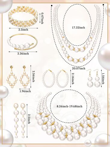 BBTO 8 Pcs Pearl Necklace and Earrings Set for Women Pearl Jewelry Set Faux Pearl Necklace Earrings Simulated Pearl Bracelets(Exquisite Style) in Saudi Arabia