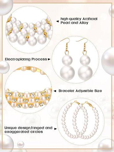 BBTO 8 Pcs Pearl Necklace and Earrings Set for Women Pearl Jewelry Set Faux Pearl Necklace Earrings Simulated Pearl Bracelets(Exquisite Style) in Saudi Arabia