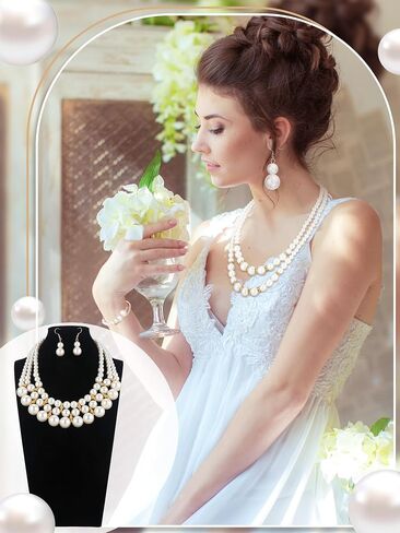 BBTO 8 Pcs Pearl Necklace and Earrings Set for Women Pearl Jewelry Set Faux Pearl Necklace Earrings Simulated Pearl Bracelets(Exquisite Style) in Saudi Arabia
