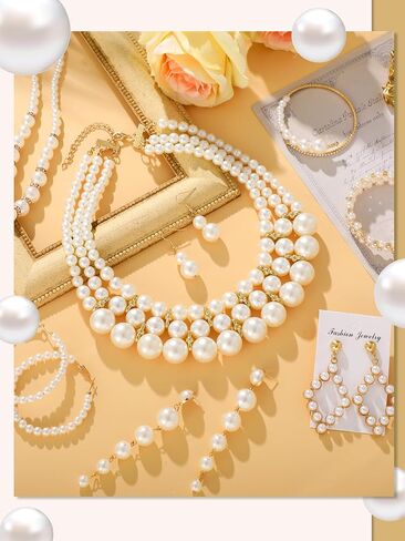 BBTO 8 Pcs Pearl Necklace and Earrings Set for Women Pearl Jewelry Set Faux Pearl Necklace Earrings Simulated Pearl Bracelets(Exquisite Style) in Saudi Arabia