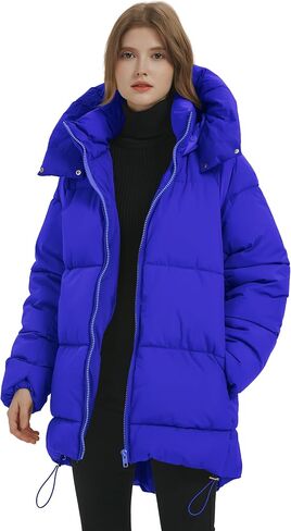 PEHMEA Women Mid-Length Puffer Hooded Jacket Winter Padded Warm Coat Thicken Outerwear Coats in Saudi Arabia
