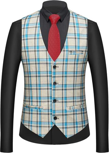 MOGU Mens 3-Piece Slim Fit Plaid Suit - Blazer, Vest, and Pants Set for Wedding Prom Casual in Saudi Arabia