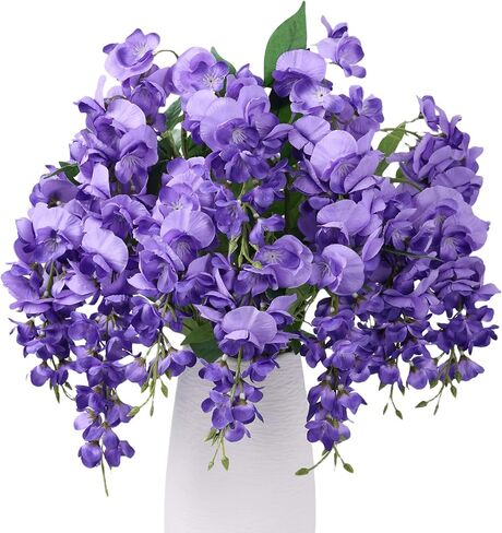 Fake Flowers Indoor Plants, 2Pcs White Hanging Wisteria Decoration, UV & Fading Resistant, Wedding Bouquets, Spring Decor for Kitchen Living Room Bathroom Centerpiece Table in Kuwait