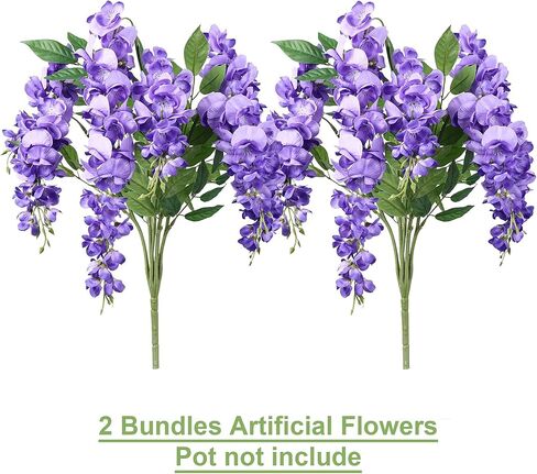 Fake Flowers Indoor Plants, 2Pcs White Hanging Wisteria Decoration, UV & Fading Resistant, Wedding Bouquets, Spring Decor for Kitchen Living Room Bathroom Centerpiece Table in Kuwait
