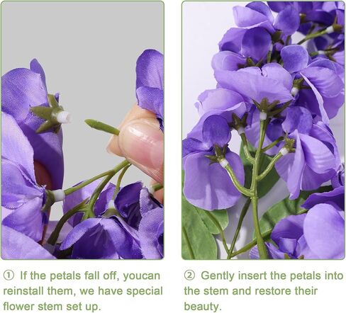 Fake Flowers Indoor Plants, 2Pcs White Hanging Wisteria Decoration, UV & Fading Resistant, Wedding Bouquets, Spring Decor for Kitchen Living Room Bathroom Centerpiece Table in Kuwait