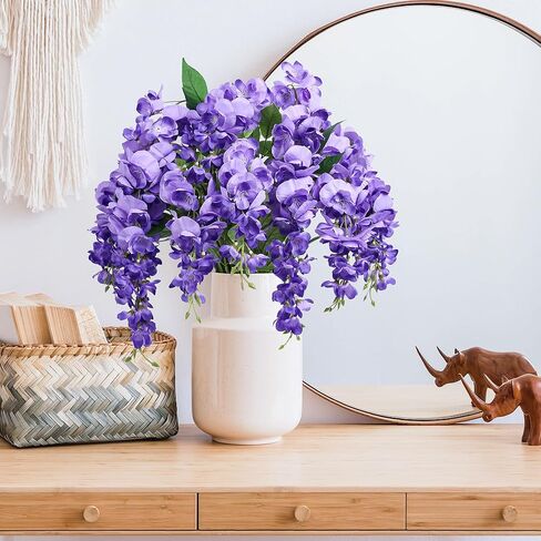 Fake Flowers Indoor Plants, 2Pcs White Hanging Wisteria Decoration, UV & Fading Resistant, Wedding Bouquets, Spring Decor for Kitchen Living Room Bathroom Centerpiece Table in Kuwait