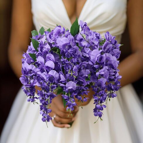 Fake Flowers Indoor Plants, 2Pcs White Hanging Wisteria Decoration, UV & Fading Resistant, Wedding Bouquets, Spring Decor for Kitchen Living Room Bathroom Centerpiece Table in Kuwait