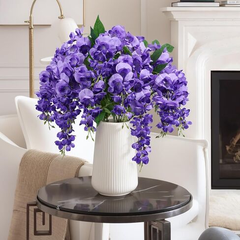 Fake Flowers Indoor Plants, 2Pcs White Hanging Wisteria Decoration, UV & Fading Resistant, Wedding Bouquets, Spring Decor for Kitchen Living Room Bathroom Centerpiece Table in Kuwait