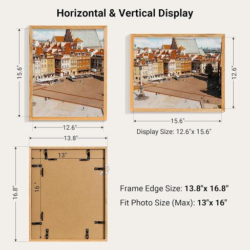 13x16 Picture Frames Oak Wood,13 x 16 Photos Frame with Tempered Glass,Wall Gallery Poster Frame with No Mat,Horizontal and Vertical for Wall Mounting,Home Office Decoration,Natural Oak Color in Saudi Arabia