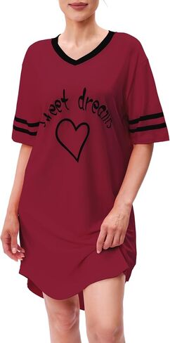 Marvmys Women Short Sleeve Nightgowns Comfy V Neck Nightshirt Casual Lounge Dress Sleepwear in Saudi Arabia