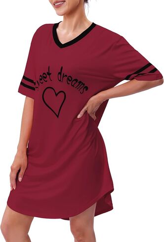 Marvmys Women Short Sleeve Nightgowns Comfy V Neck Nightshirt Casual Lounge Dress Sleepwear in Saudi Arabia