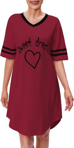 Marvmys Women Short Sleeve Nightgowns Comfy V Neck Nightshirt Casual Lounge Dress Sleepwear in Saudi Arabia
