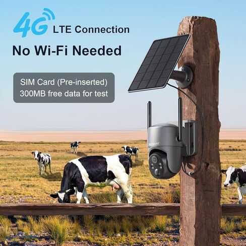 كاميرا أمان خلوية 4G LTE لا حاجة إلى الإنترنت، لا توجد كاميرا أمان WiFi لاسلكية تعمل بالطاقة الشمسية في الهواء الطلق، إصدار ليلي ملون 2K، عرض مباشر 360 درجة، كشف الحركة، صوت ثنائي الاتجاه، كاميرا موقع العمل، عبوتان in Kuwait
