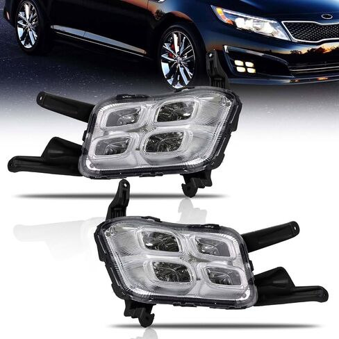 Front Bumper Fog Lights for 2014-2015 Kia Optima, Optima Clear Fog Lamp & Bezels Assembly, Chrome Housing #922012T550, 2 PCS in Kuwait