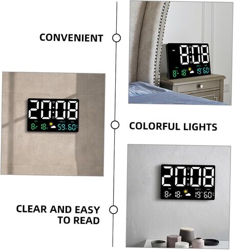 Happyyami Large Digital Wall Clock Led Display Temperature and Humidity Monitor Wall Mount Alarm Clock for Office and Home Use Automatic Brightness in Saudi Arabia