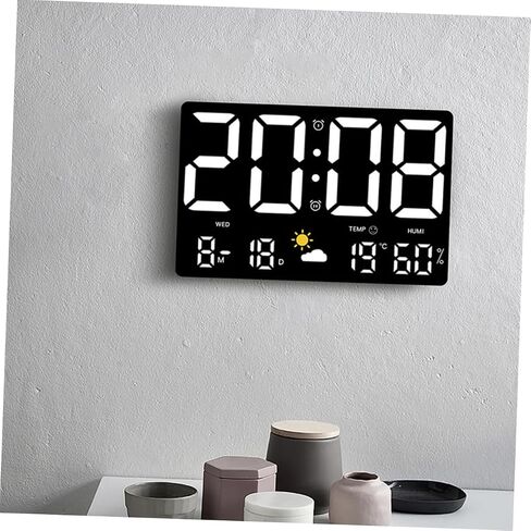 Happyyami Large Digital Wall Clock Led Display Temperature and Humidity Monitor Wall Mount Alarm Clock for Office and Home Use Automatic Brightness in Saudi Arabia