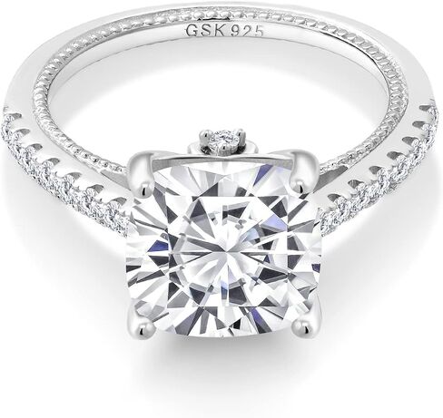 Gem Stone King 5.27 Cttw White Moissanite and White Created Sapphire Engagement Ring For Women | 925 Sterling Silver | Cushion 10MM | Available In Size 5, 6, 7, 8, 9 in Saudi Arabia