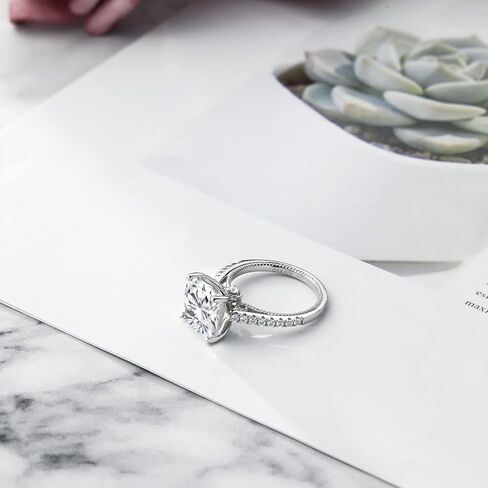 Gem Stone King 5.27 Cttw White Moissanite and White Created Sapphire Engagement Ring For Women | 925 Sterling Silver | Cushion 10MM | Available In Size 5, 6, 7, 8, 9 in Saudi Arabia