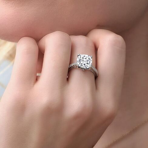 Gem Stone King 5.27 Cttw White Moissanite and White Created Sapphire Engagement Ring For Women | 925 Sterling Silver | Cushion 10MM | Available In Size 5, 6, 7, 8, 9 in Saudi Arabia