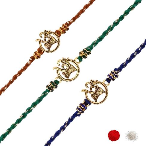 I Jewels OM Design Rakhi With Rakshabandhan Card for Men/Bro/Brother (R331G-Bl-Br) (Pack of 3) in Saudi Arabia