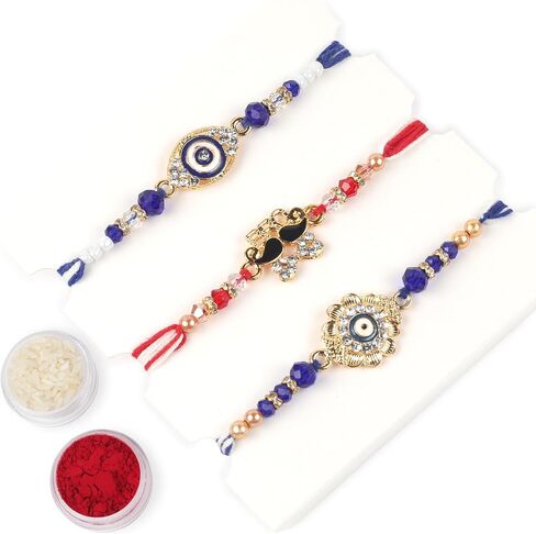 مجموعة تصميم العين الشريرة من 3 Rakhi للأخ Rakhi Thread ، Rakhi للأخت ، Raksha Bandha هدية لأخيك ، سوار Rakhi للأخوة المحبة ، الأب ، بهابهي ، بهايا (التصميم 1) in Saudi Arabia