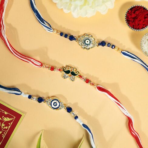 مجموعة تصميم العين الشريرة من 3 Rakhi للأخ Rakhi Thread ، Rakhi للأخت ، Raksha Bandha هدية لأخيك ، سوار Rakhi للأخوة المحبة ، الأب ، بهابهي ، بهايا (التصميم 1) in Saudi Arabia