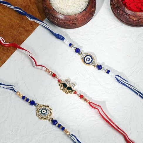 مجموعة تصميم العين الشريرة من 3 Rakhi للأخ Rakhi Thread ، Rakhi للأخت ، Raksha Bandha هدية لأخيك ، سوار Rakhi للأخوة المحبة ، الأب ، بهابهي ، بهايا (التصميم 1) in Saudi Arabia