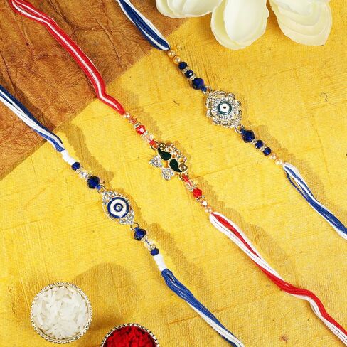 مجموعة تصميم العين الشريرة من 3 Rakhi للأخ Rakhi Thread ، Rakhi للأخت ، Raksha Bandha هدية لأخيك ، سوار Rakhi للأخوة المحبة ، الأب ، بهابهي ، بهايا (التصميم 1) in Saudi Arabia