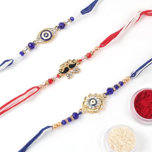 مجموعة تصميم العين الشريرة من 3 Rakhi للأخ Rakhi Thread ، Rakhi للأخت ، Raksha Bandha هدية لأخيك ، سوار Rakhi للأخوة المحبة ، الأب ، بهابهي ، بهايا (التصميم 1) in Saudi Arabia